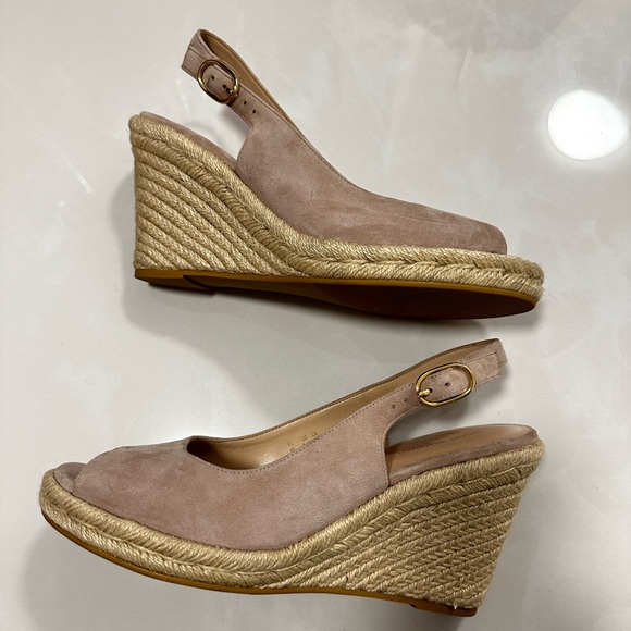 Stuart Weitzman Jean Espadrile Suede Platform Wedge Sandal in Beige - Picture 6 of 9